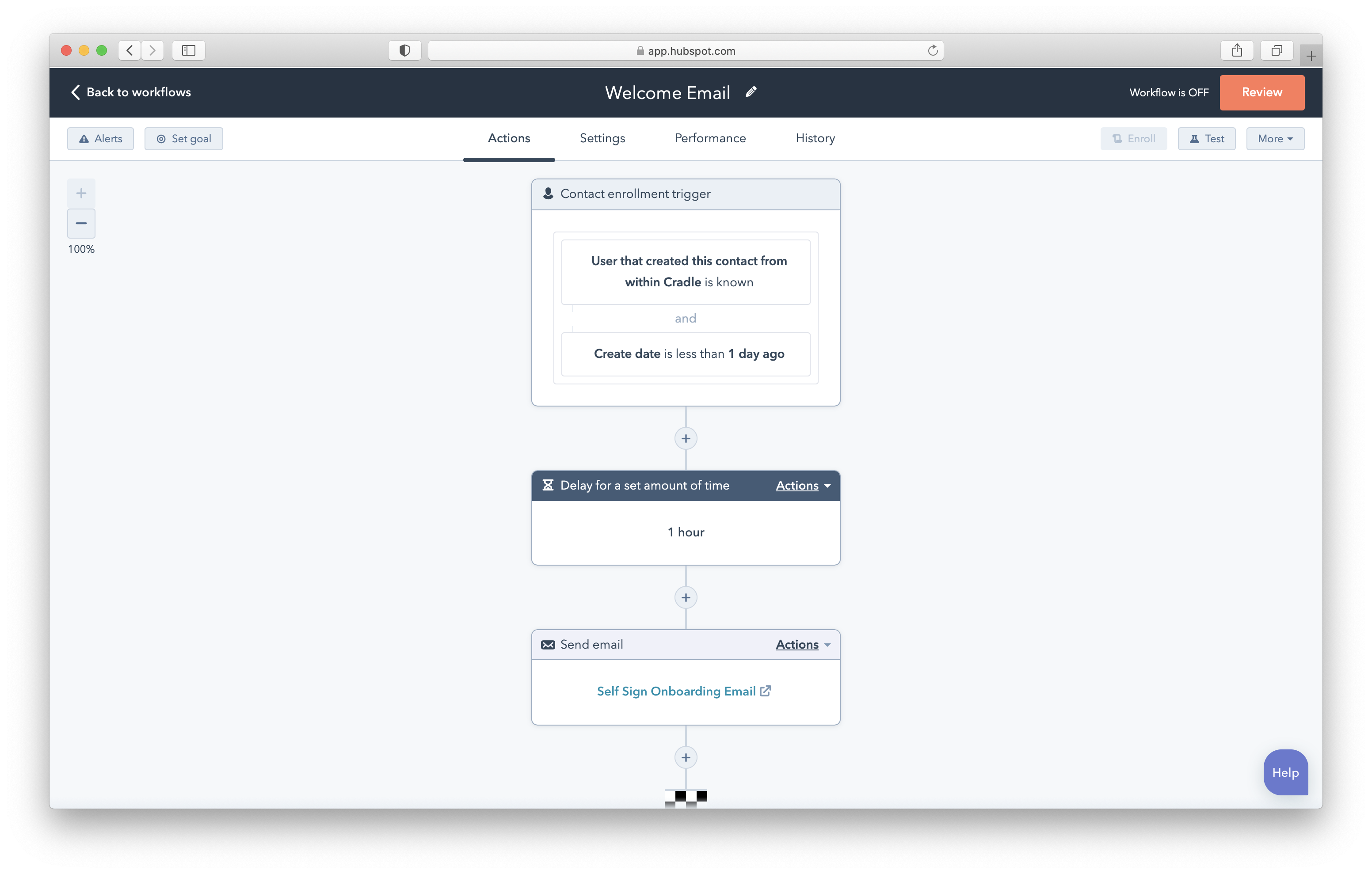 Welcome Email Workflow Screenshot
